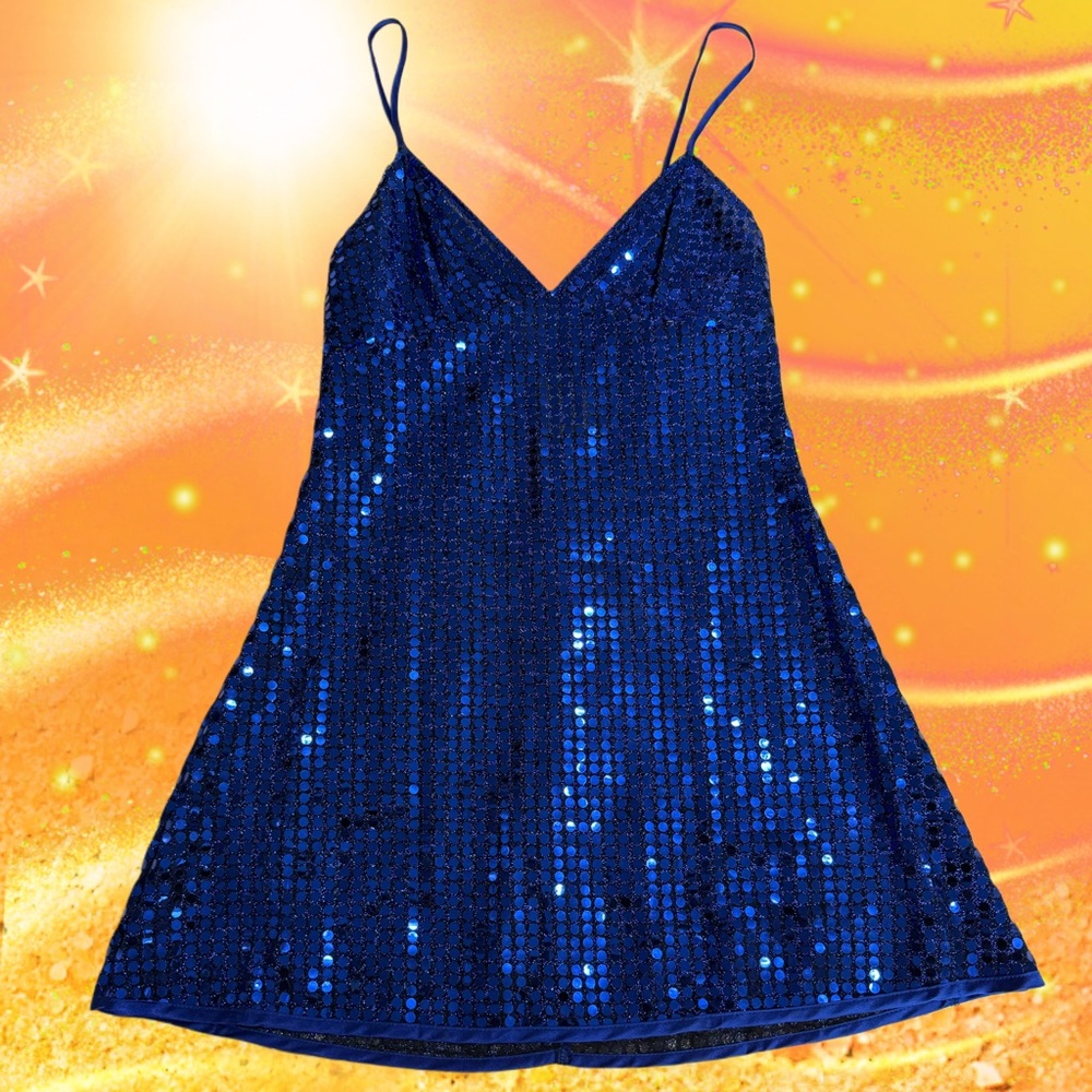 💙Vintage‘80s/‘90s Frederick's of Hollywood Blue Sequin Sparkly Mini Party Dress💙